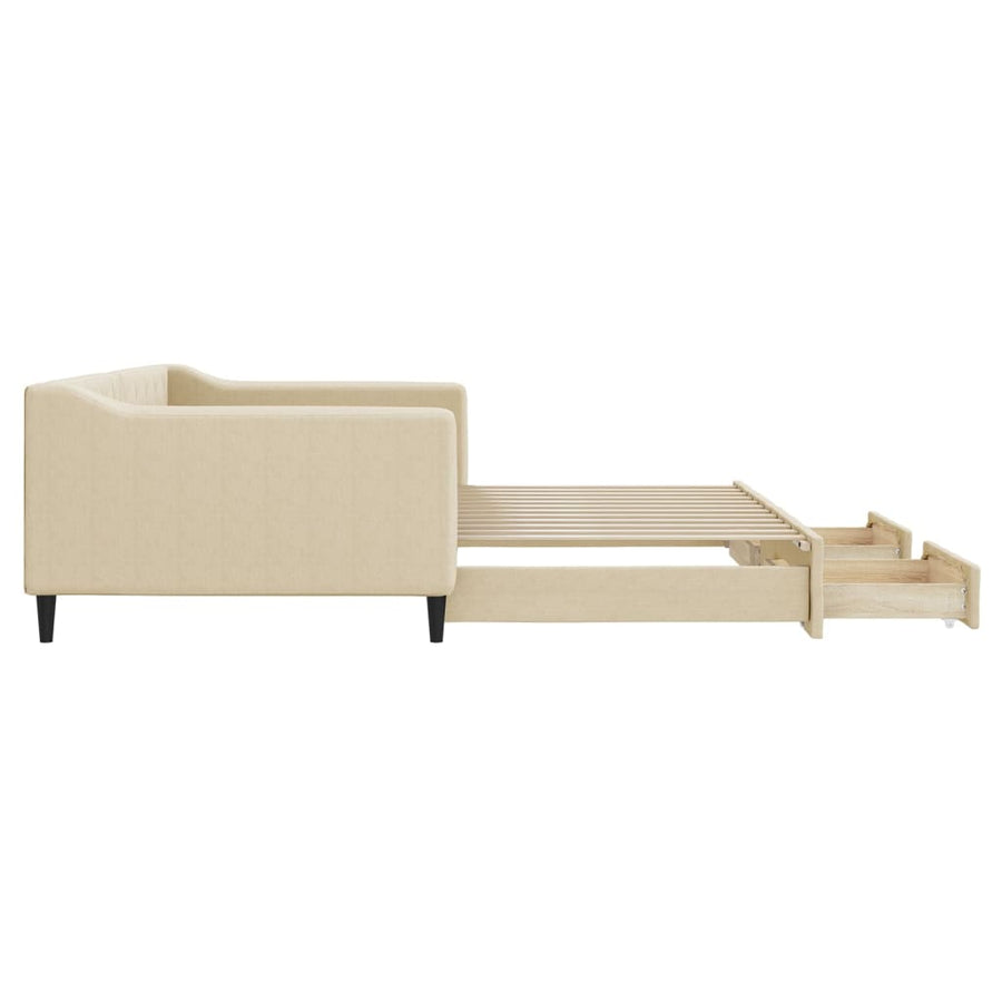 Slaapbank met onderschuifbed en lades 100x200 cm stof crème 100 x 200 cm Crème met onderschuifbed en lade