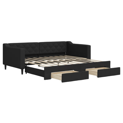 Slaapbank S Stof 90 x 190 cm Zwart met onderschuifbed en lade