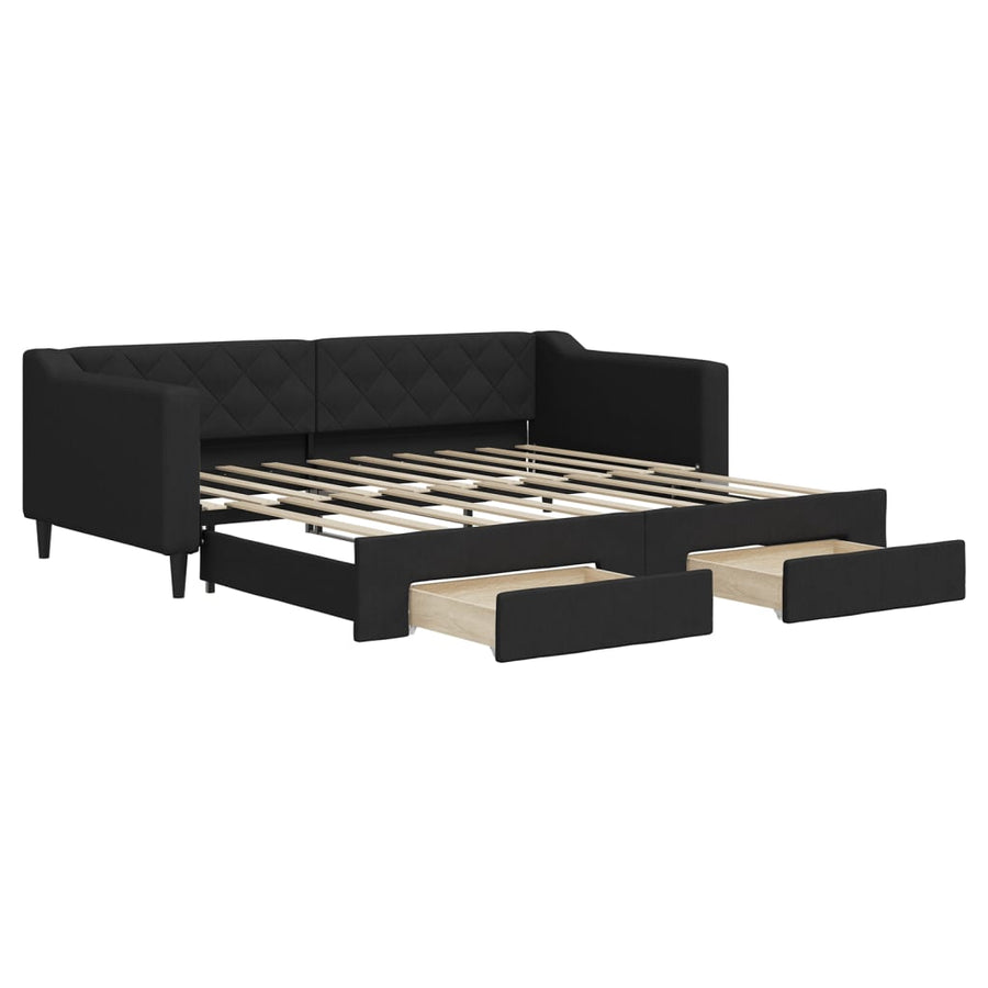Slaapbank S Stof 90 x 190 cm Zwart met onderschuifbed en lade