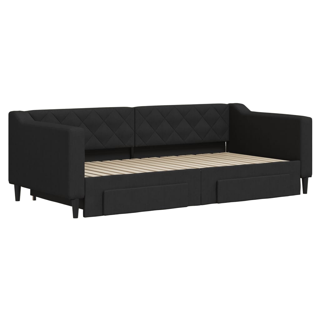 Slaapbank S Stof 90 x 190 cm Zwart met onderschuifbed en lade