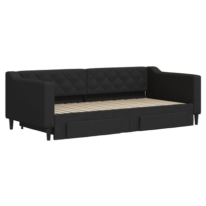 Slaapbank S Stof 90 x 190 cm Zwart met onderschuifbed en lade