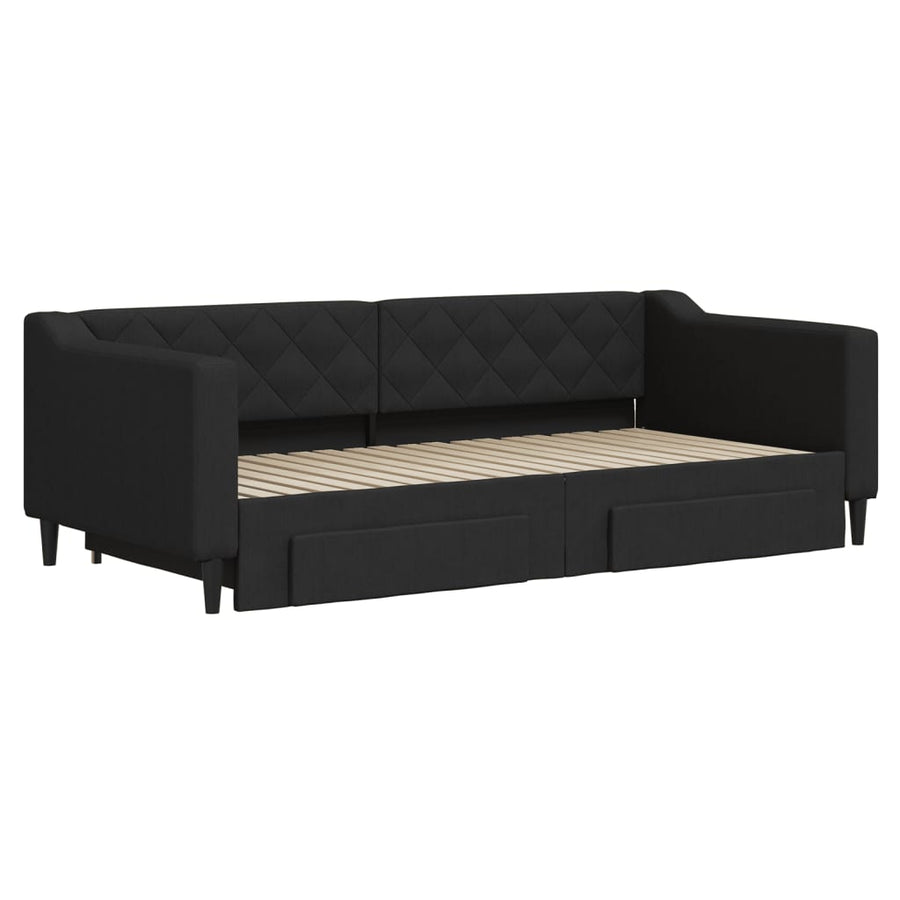 Slaapbank S Stof 90 x 190 cm Zwart met onderschuifbed en lade