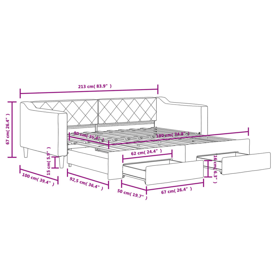 Slaapbank S Stof 90 x 190 cm Zwart met onderschuifbed en lade