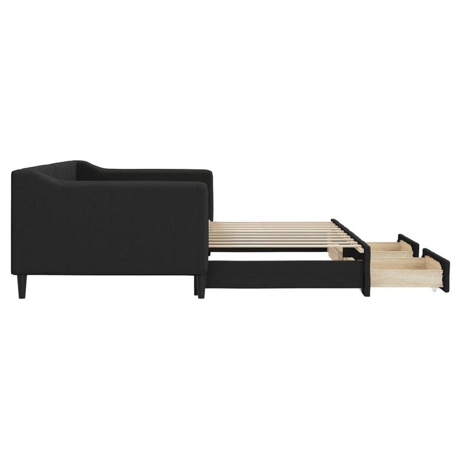 Slaapbank S Stof 90 x 190 cm Zwart met onderschuifbed en lade