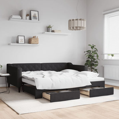 Slaapbank S Stof 90 x 190 cm Zwart met onderschuifbed en lade