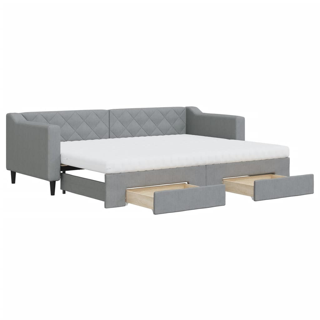 Slaapbank met onderschuifbed en lades 80x200 cm stof lichtgrijs