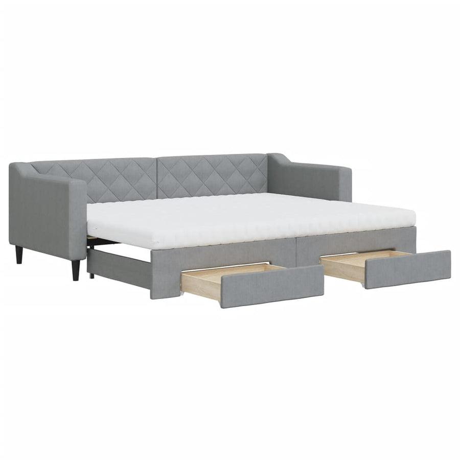 Slaapbank met onderschuifbed en lades 80x200 cm stof lichtgrijs