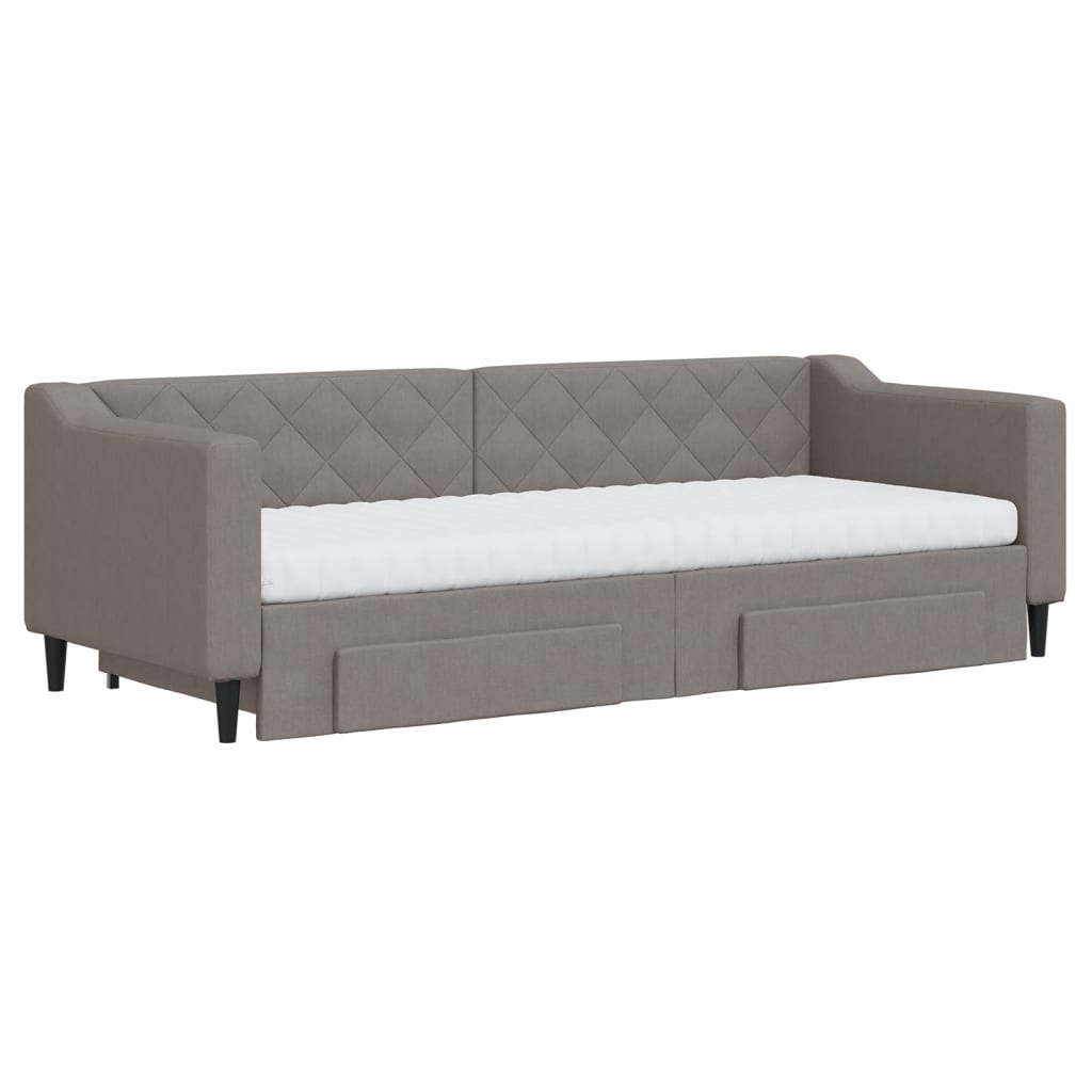 Slaapbank met onderschuifbed en lades 80x200 cm stof taupe 80 x 200 cm Taupe met onderschuifbed en lade en matras