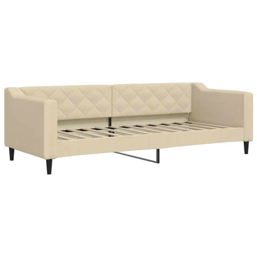 Slaapbank met onderschuifbed en lades 80x200 cm stof crèmekleur 80 x 200 cm Crème met onderschuifbed en lade en matras
