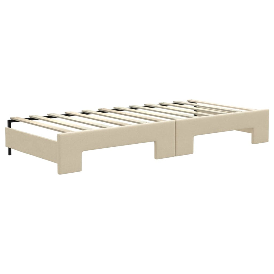 Slaapbank met onderschuifbed en lades 80x200 cm stof crèmekleur 80 x 200 cm Crème met onderschuifbed en lade en matras