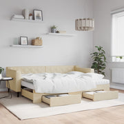 Slaapbank met onderschuifbed en lades 80x200 cm crème