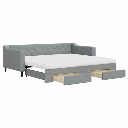 Slaapbank met onderschuifbed en lades 90x200 cm stof lichtgrijs 90 x 200 cm Lichtgrijs