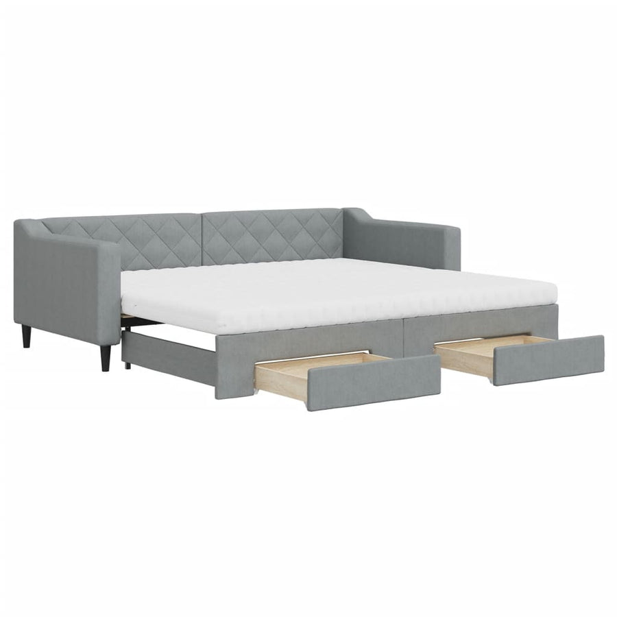 Slaapbank met onderschuifbed en lades 90x200 cm stof lichtgrijs 90 x 200 cm Lichtgrijs