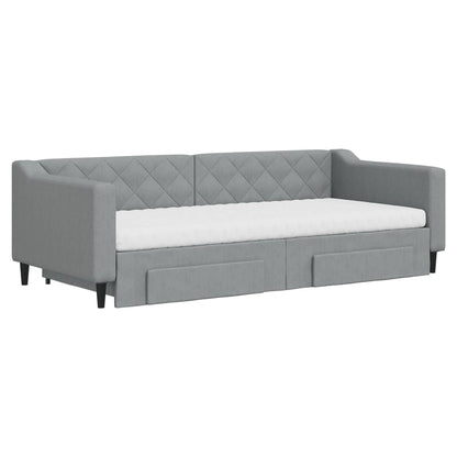 Slaapbank met onderschuifbed en lades 90x200 cm stof lichtgrijs 90 x 200 cm Lichtgrijs