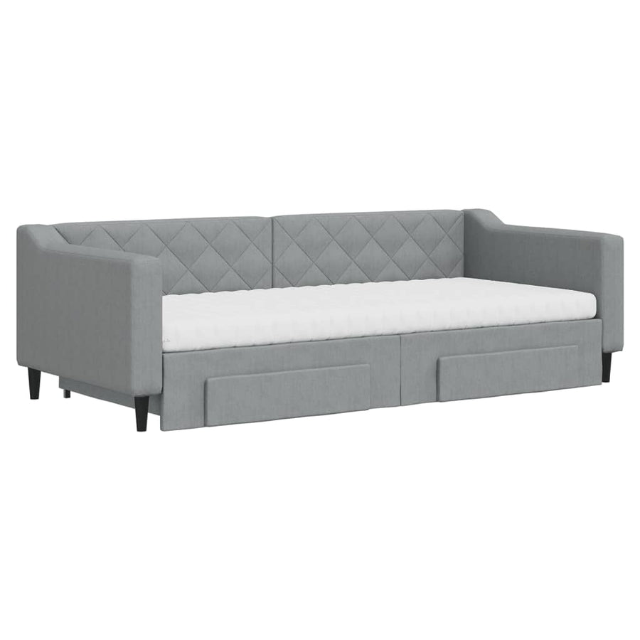 Slaapbank met onderschuifbed en lades 90x200 cm stof lichtgrijs 90 x 200 cm Lichtgrijs