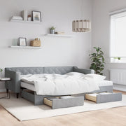 Slaapbank met onderschuifbed 90x200 cm lichtgrijs stof