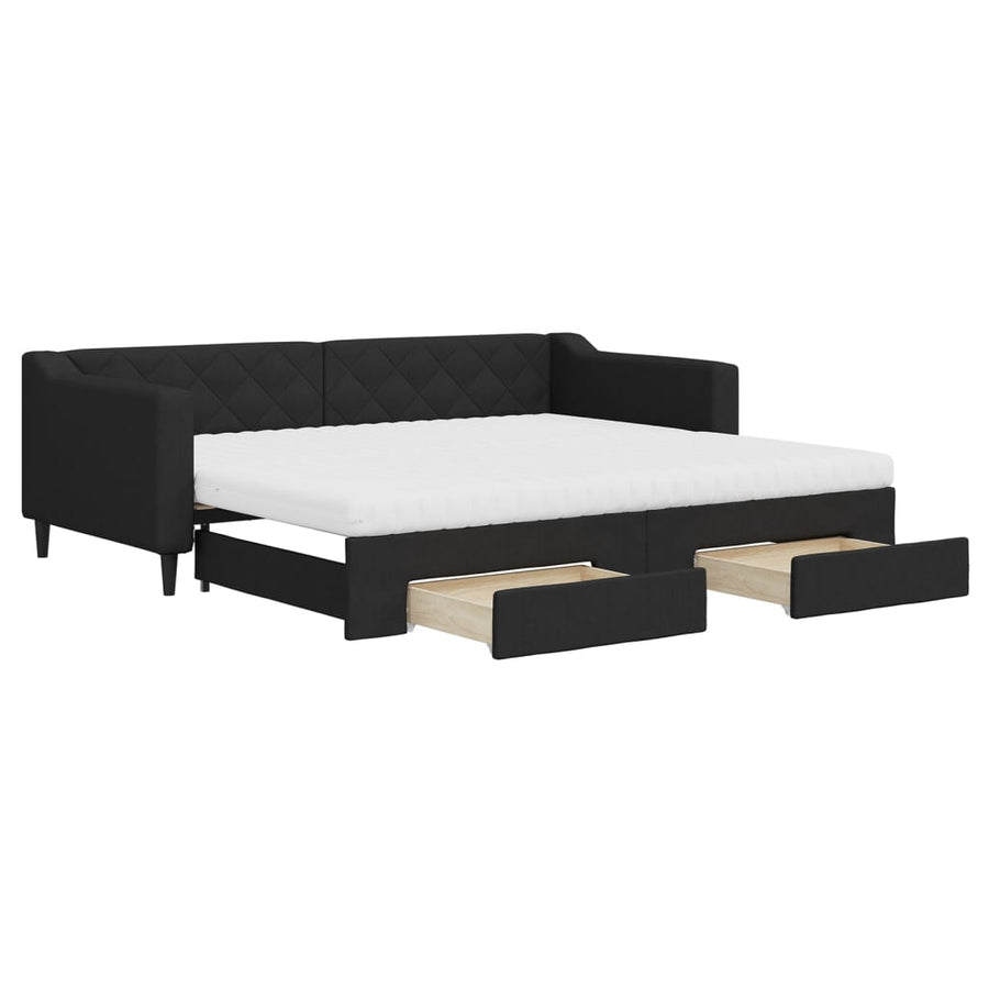 Slaapbank met onderschuifbed en lades 90x200 cm stof zwart 90 x 200 cm Zwart