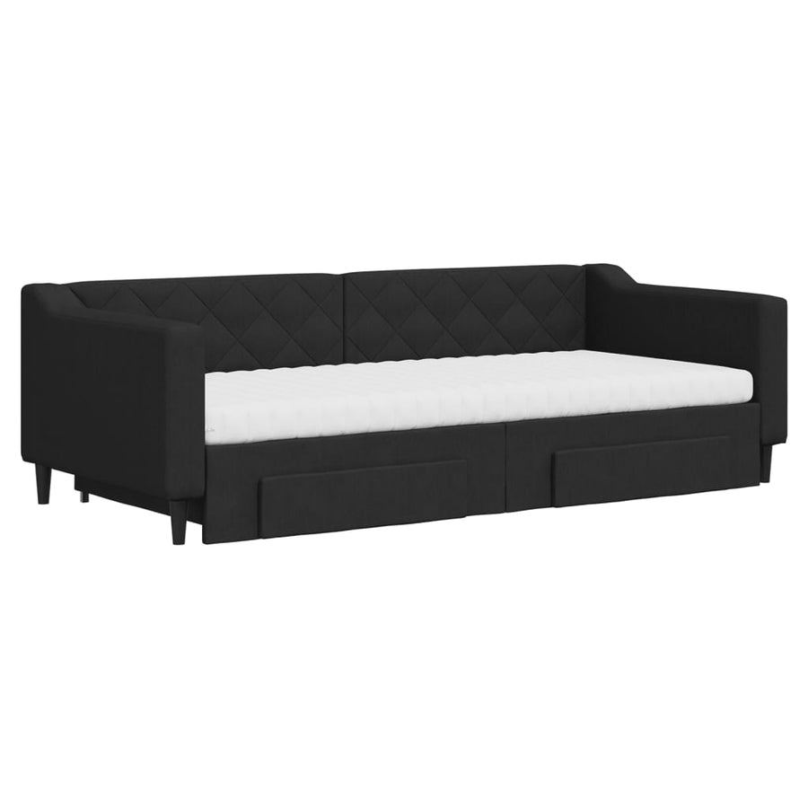 Slaapbank met onderschuifbed en lades 90x200 cm stof zwart 90 x 200 cm Zwart