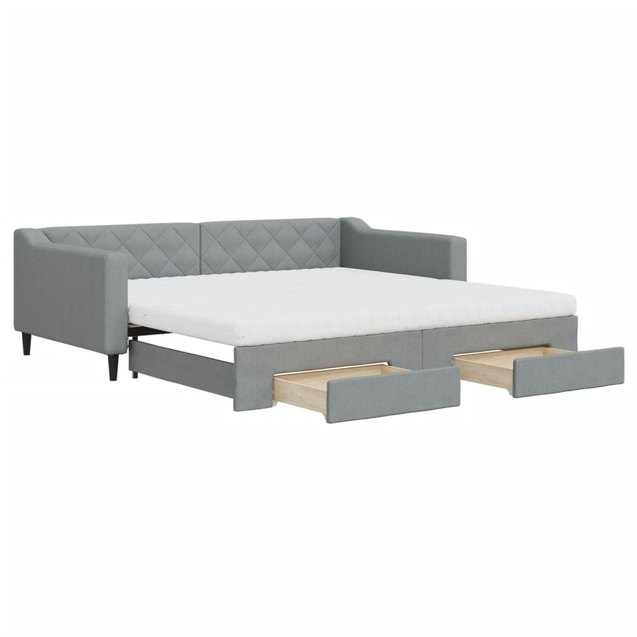 Slaapbank onderschuifbed en lades 100x200 cm stof lichtgrijs 100 x 200 cm Lichtgrijs met onderschuifbed en lade en matras
