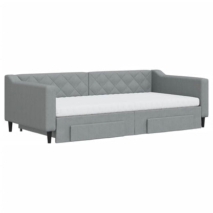 Slaapbank onderschuifbed en lades 100x200 cm stof lichtgrijs 100 x 200 cm Lichtgrijs met onderschuifbed en lade en matras