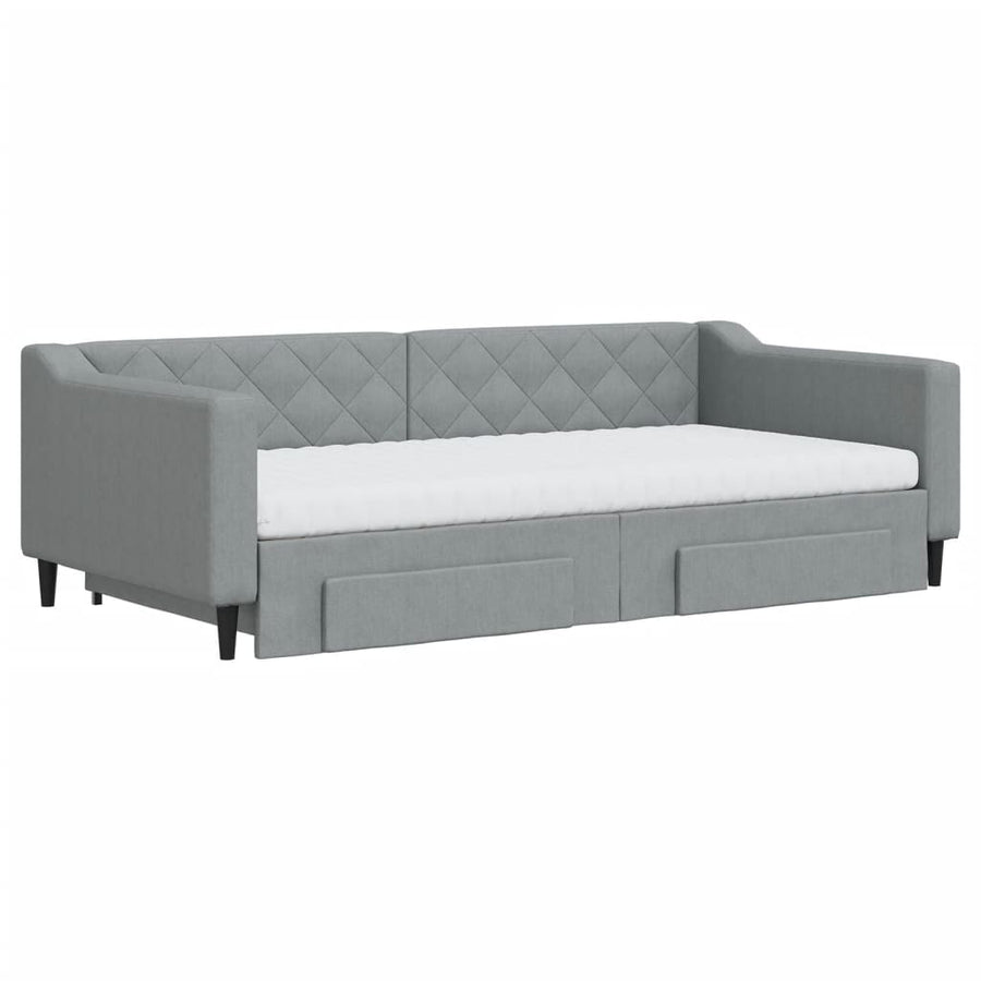 Slaapbank onderschuifbed en lades 100x200 cm stof lichtgrijs 100 x 200 cm Lichtgrijs met onderschuifbed en lade en matras