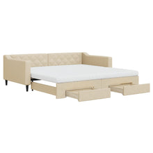 Slaapbank met onderschuifbed en lades 100x200 cm stof crème 100 x 200 cm Crème