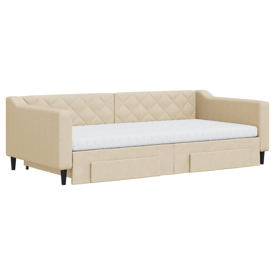 Slaapbank met onderschuifbed en lades 100x200 cm stof crème 100 x 200 cm Crème