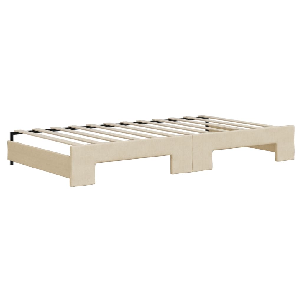 Slaapbank met onderschuifbed en lades 100x200 cm stof crème 100 x 200 cm Crème