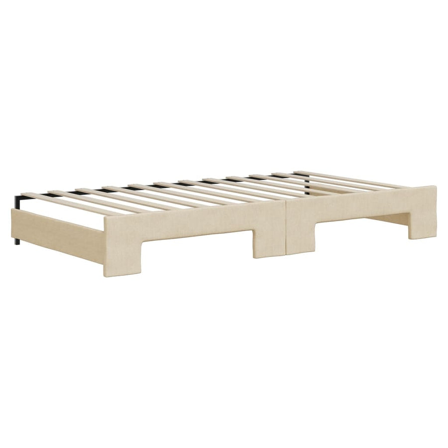 Slaapbank met onderschuifbed en lades 100x200 cm stof crème 100 x 200 cm Crème