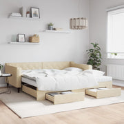 Slaapbank onderschuifbed lades 100x200 cm stof crème