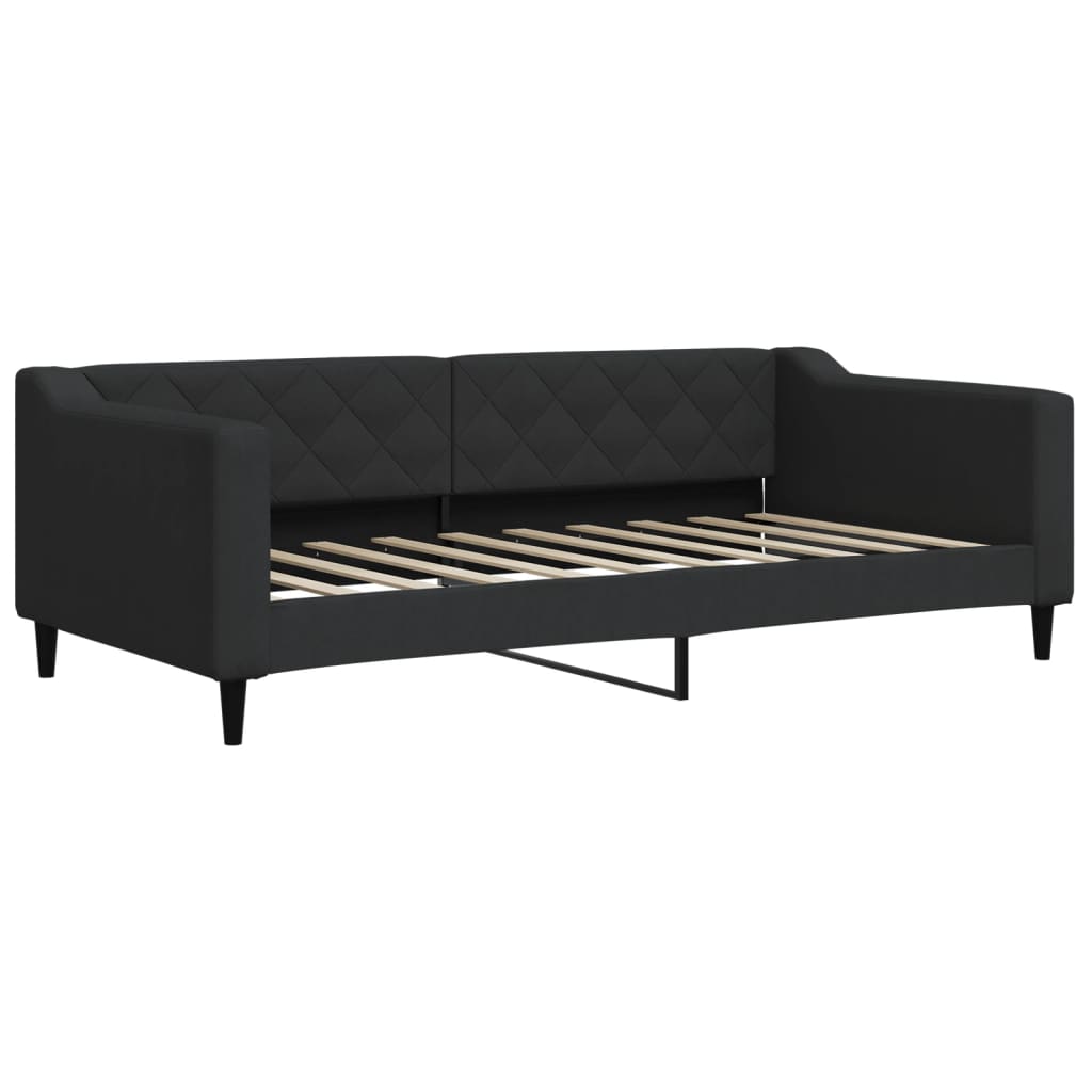 Slaapbank Met Onderschuifbed En Lades Stof 90 x 190 cm Zwart met onderschuifbed en lade en matras