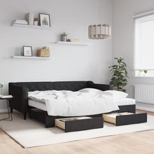 Slaapbank Met Onderschuifbed En Lades Stof 90 x 190 cm Zwart met onderschuifbed en lade en matras