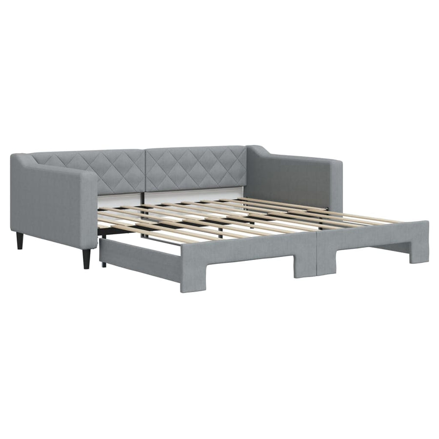 Slaapbank met onderschuifbed 100x190 cm stof lichtgrijs