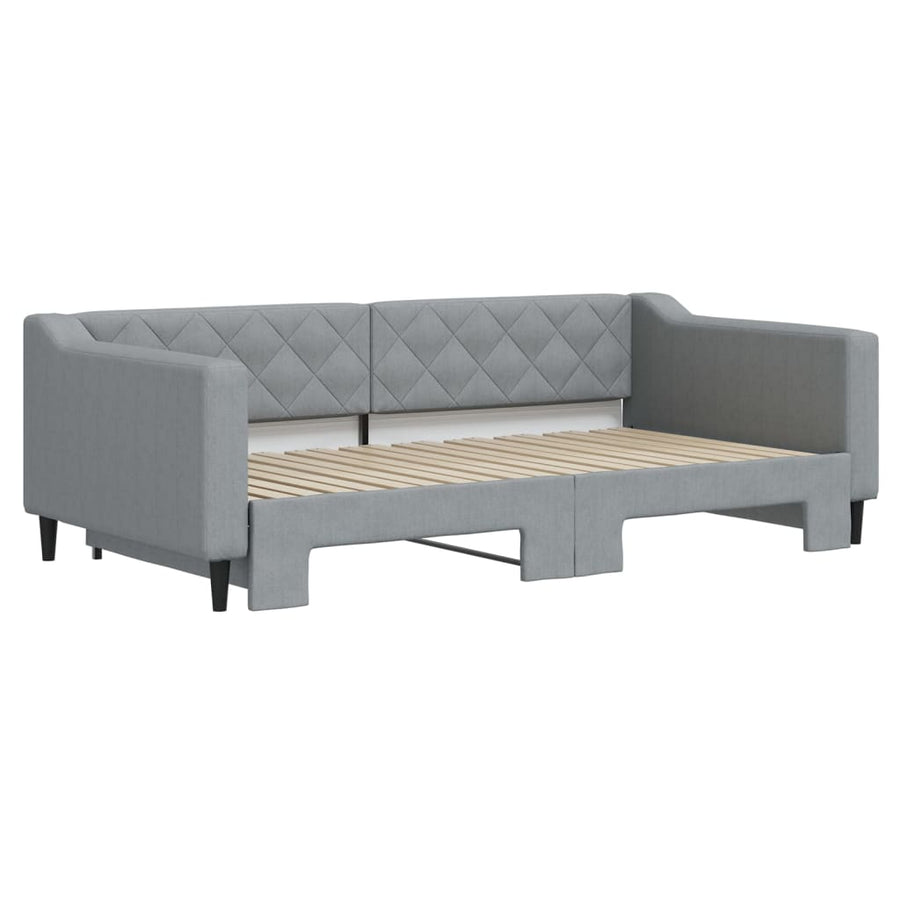 Slaapbank met onderschuifbed 100x190 cm stof lichtgrijs