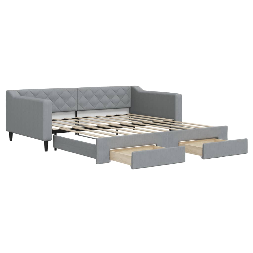 Slaapbank met onderschuifbed lades 100x190 cm stof lichtgrijs