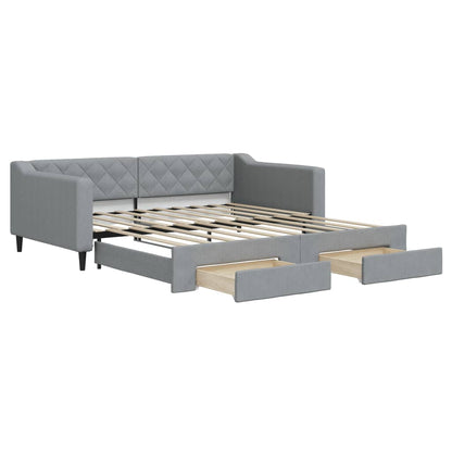 Slaapbank met onderschuifbed lades 100x190 cm stof lichtgrijs