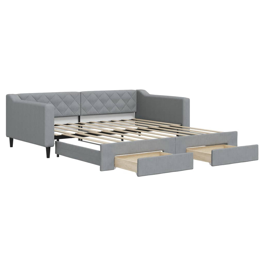 Slaapbank met onderschuifbed lades 100x190 cm stof lichtgrijs