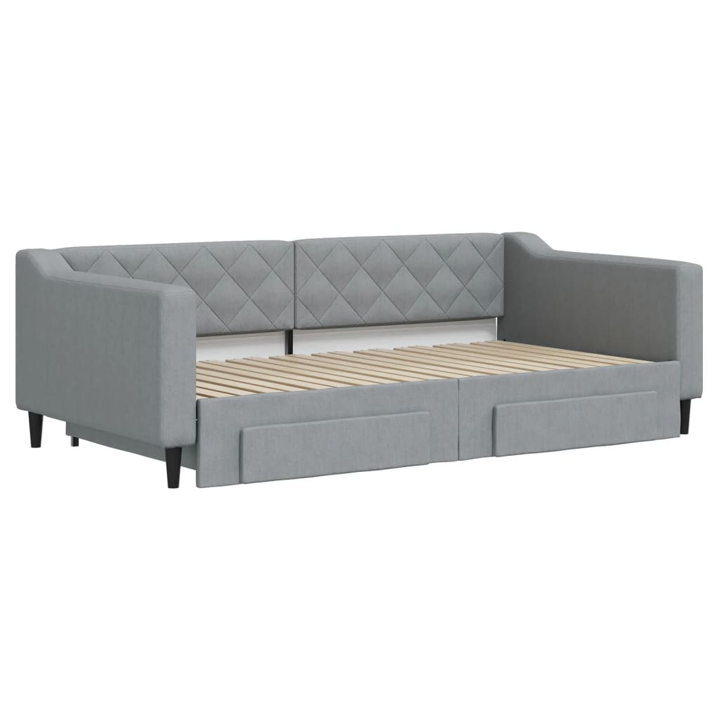 Slaapbank met onderschuifbed lades 100x190 cm stof lichtgrijs