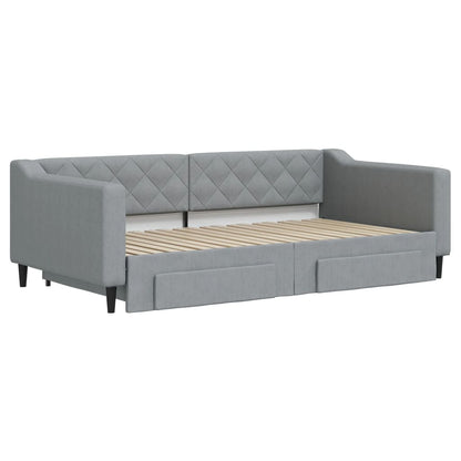 Slaapbank met onderschuifbed lades 100x190 cm stof lichtgrijs
