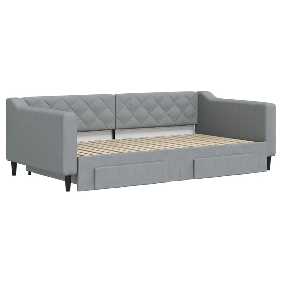 Slaapbank met onderschuifbed lades 100x190 cm stof lichtgrijs