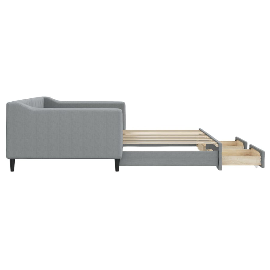 Slaapbank met onderschuifbed lades 100x190 cm stof lichtgrijs