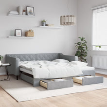 Slaapbank met onderschuifbed lades 100x190 cm stof lichtgrijs