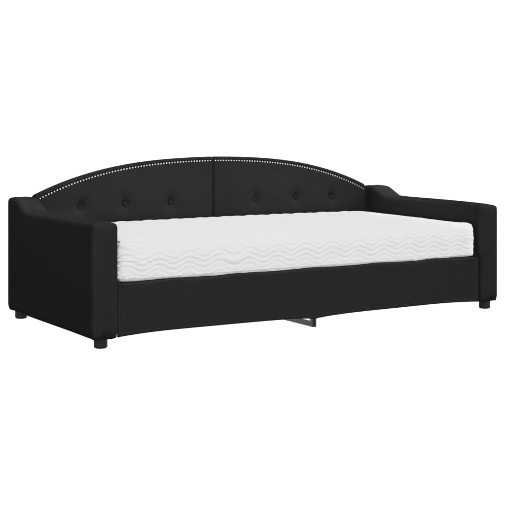 Slaapbank Stof 90 x 200 cm Zwart met matras