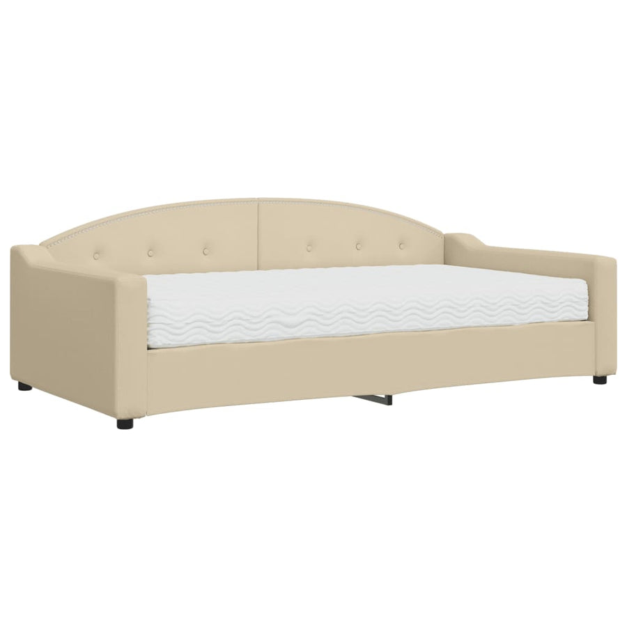 Slaapbank met matras 100x200 cm stof crèmekleurig 100 x 200 cm Crème met matras