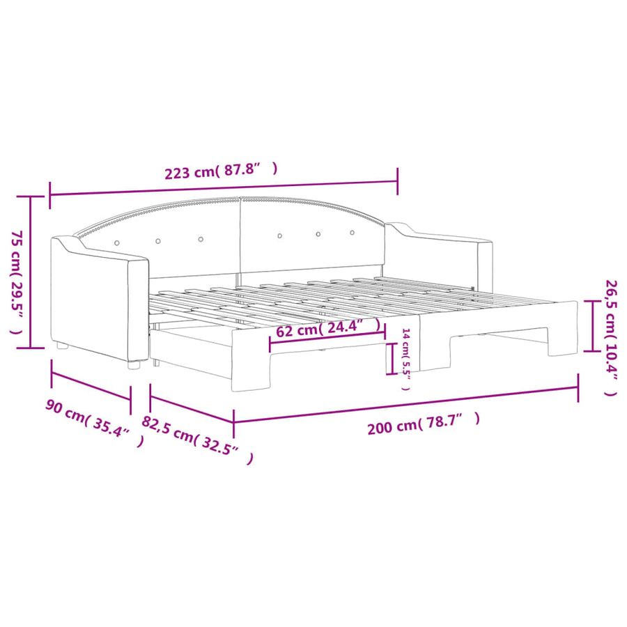 Slaapbank Stof 80 x 200 cm Donkergrijs met onderschuifbed