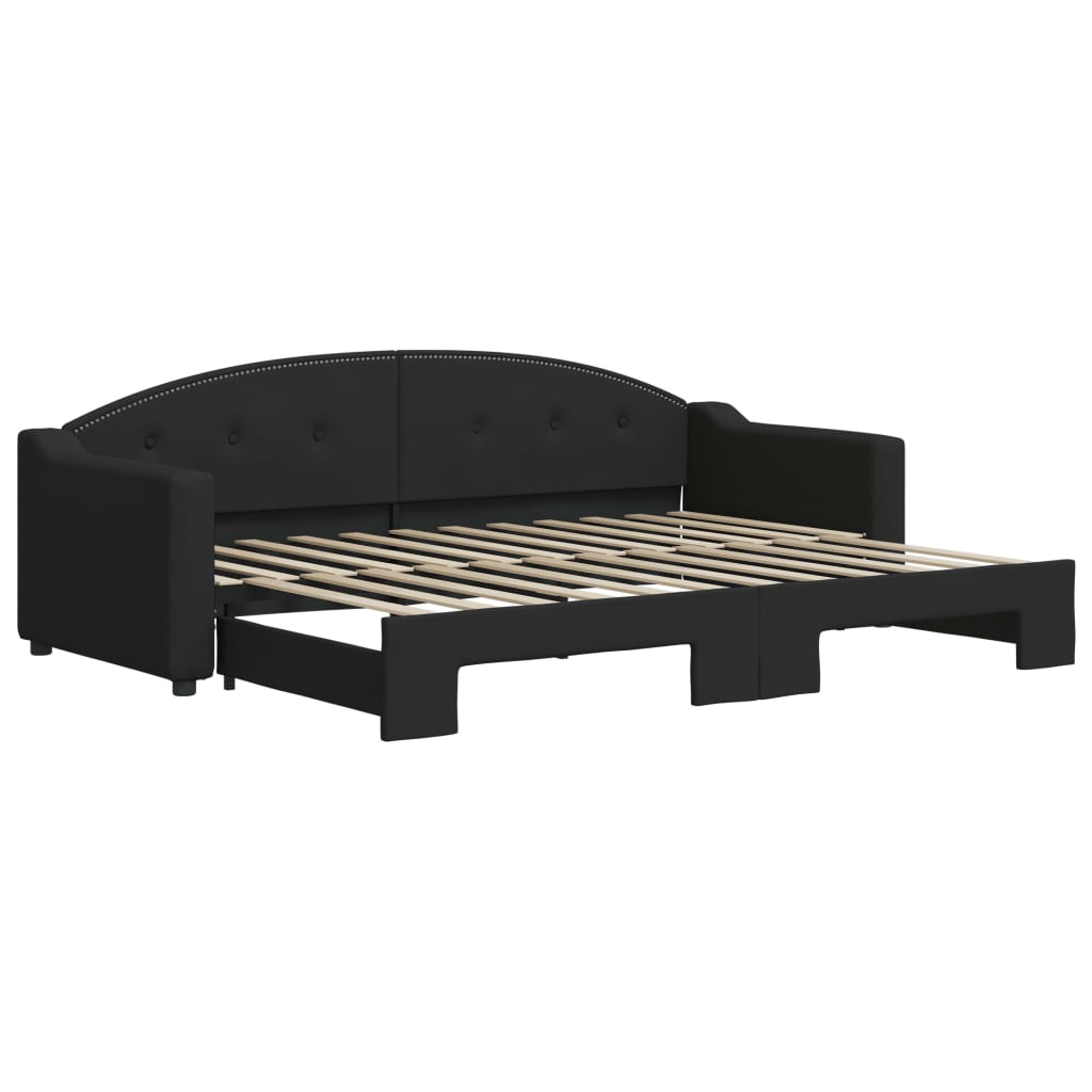 Slaapbank Stof 80 x 200 cm Zwart met onderschuifbed