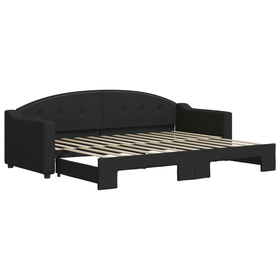 Slaapbank Stof 80 x 200 cm Zwart met onderschuifbed