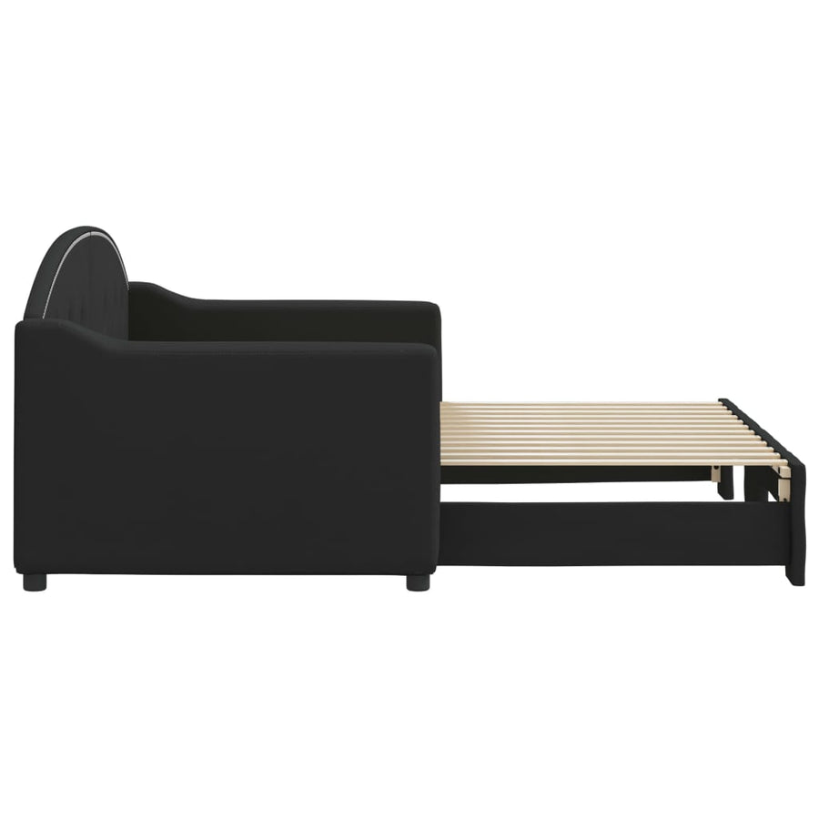 Slaapbank Stof 80 x 200 cm Zwart met onderschuifbed