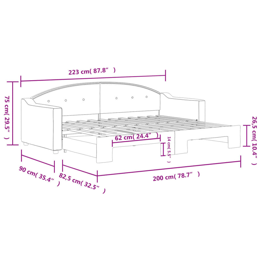 Slaapbank Stof 80 x 200 cm Zwart met onderschuifbed