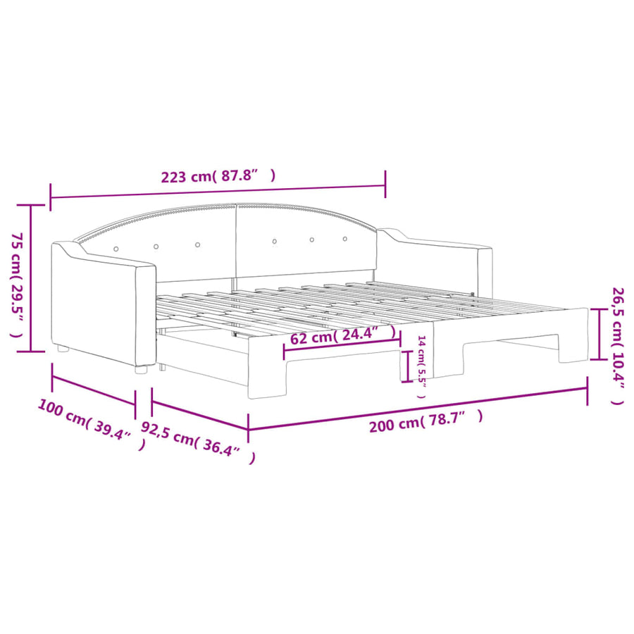 Slaapbank Stof 90 x 200 cm Lichtgrijs met onderschuifbed